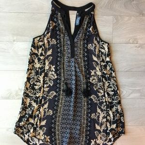 ASTR Tassle Sleeveless Shift Dress Floral Mosaic